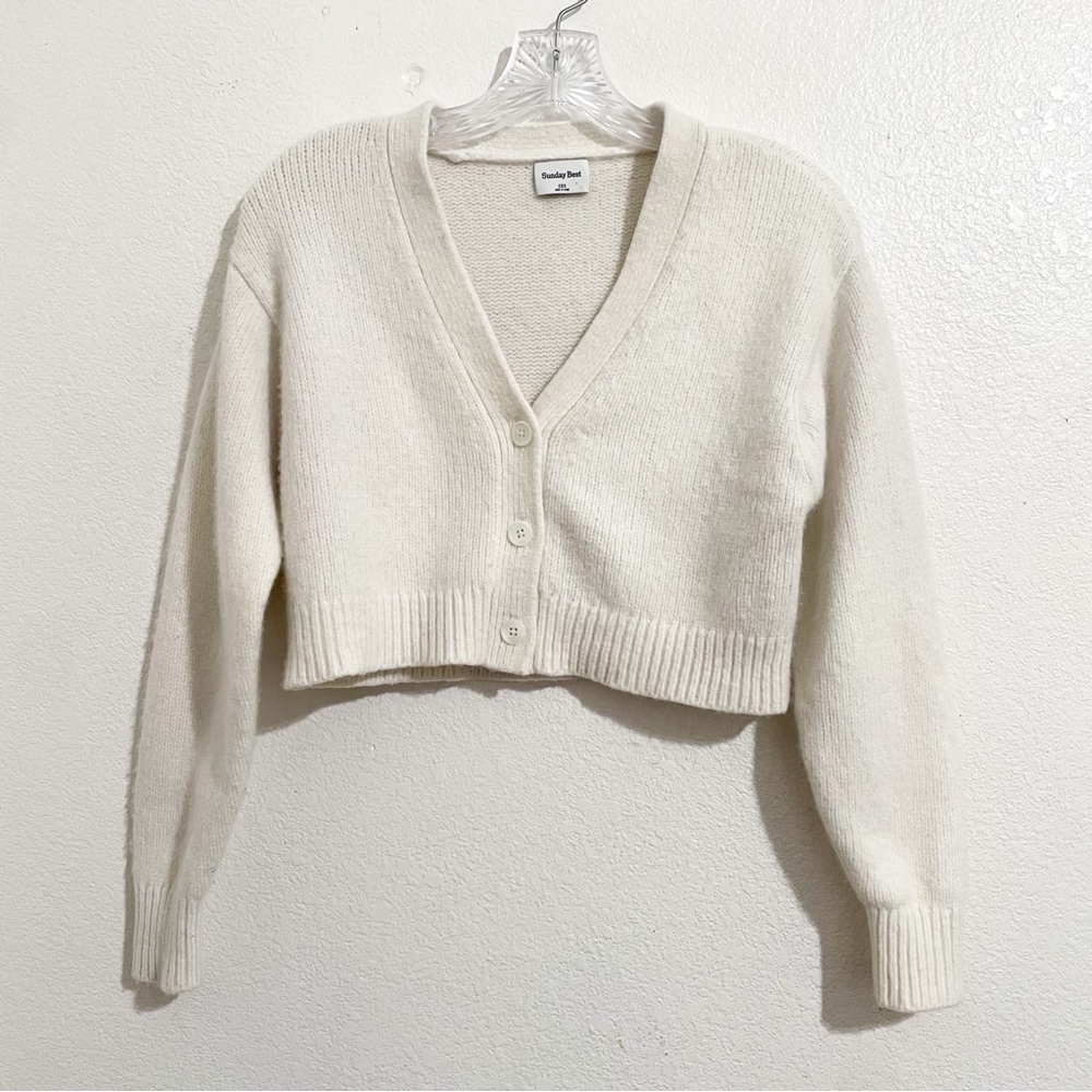 Aritzia Sunday‎ Best Bianca Wool Blend Cropped Cardigan Sweater in White